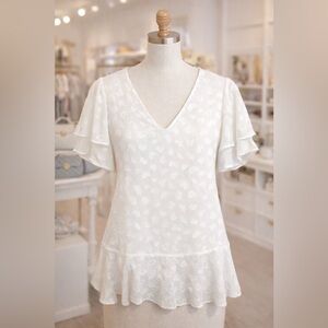 Michael Kors Ivory Textured Sheer Blouse | Romantic Feminine Boutique Vibes (M)